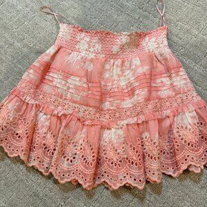 Love Shack Fancy pink and white floral skirt